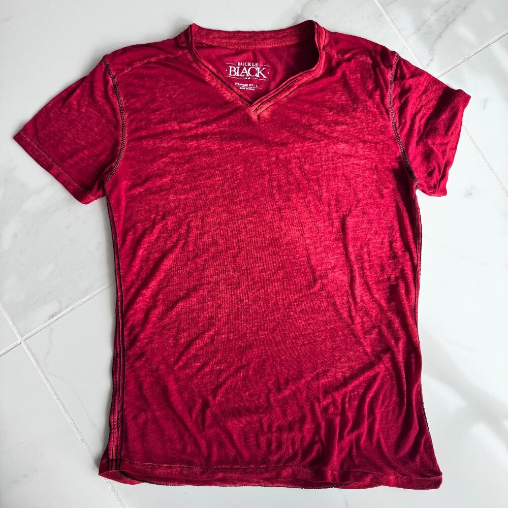 Buckle Mens Red No. 48 Slub Knit Cotton Short Sleeve Shirt Sz Large